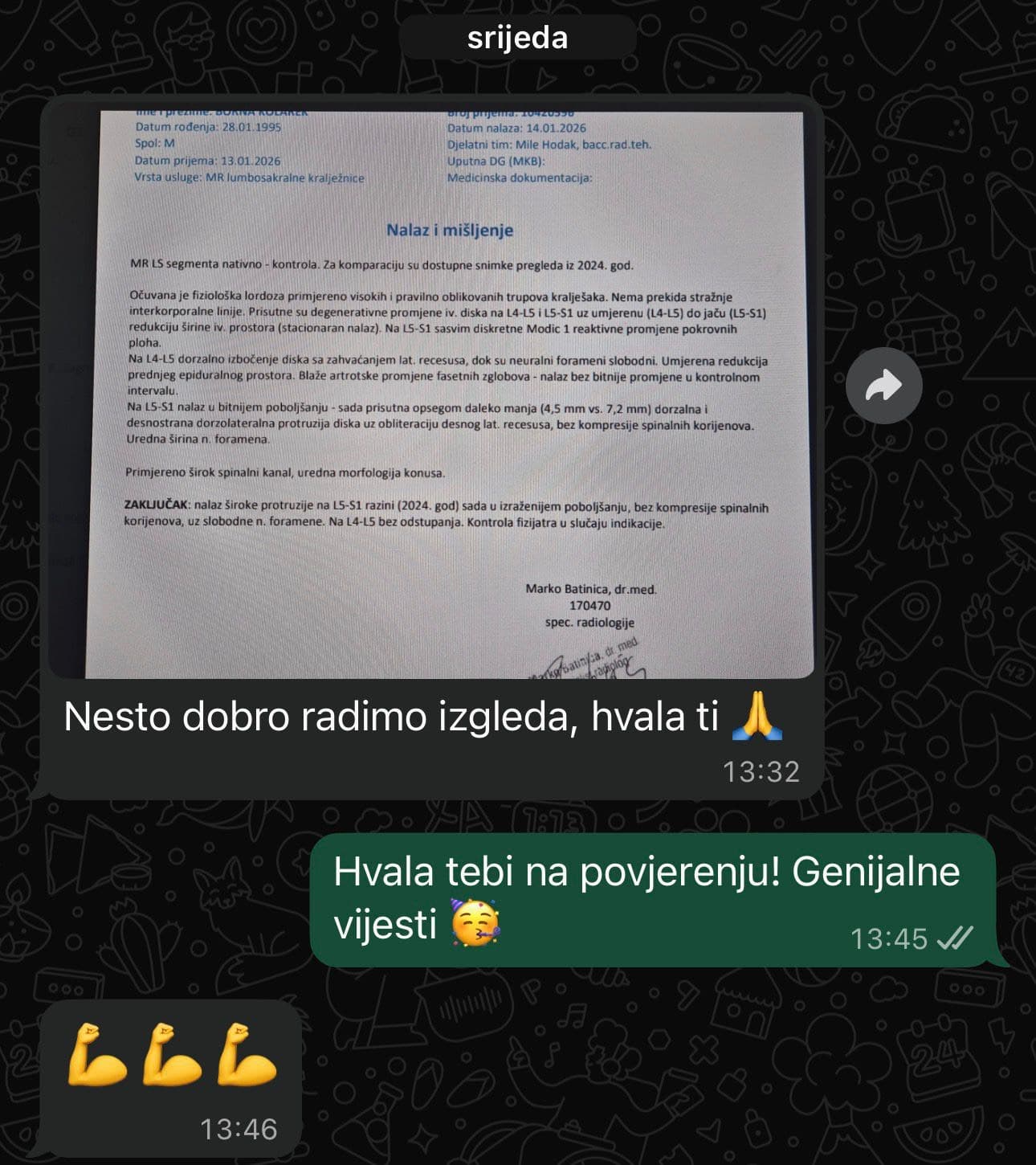 WhatsApp conversation with client